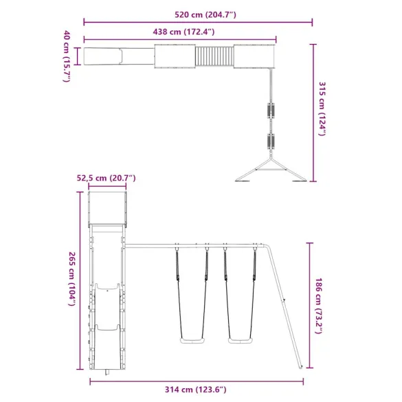 Set Joacă Exterior Lemn Pin - Tobogan și Leagăne