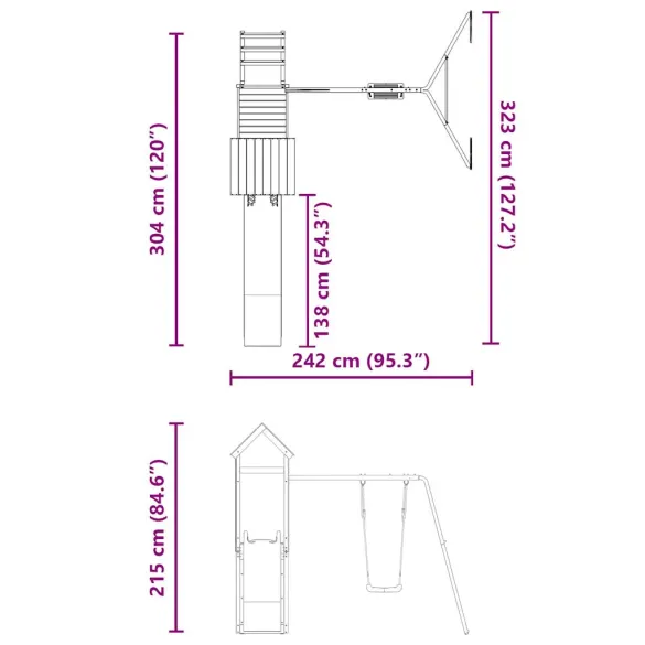 Set Joacă Exterior Lemn Pin cu Tobogan și Leagăn