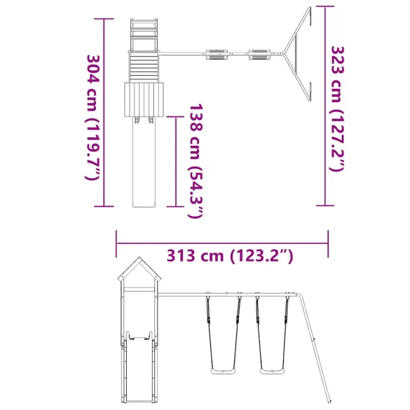 Set Joacă Exterior Lemn Pin cu Tobogan și Leagăne