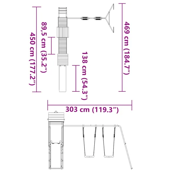 Set Joacă Exterior Lemn Pin - Tobogan și Leagăne