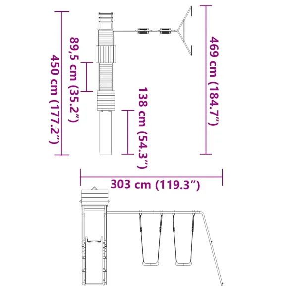 Set Joacă Exterior Lemn Pin - Tobogan și Leagăne