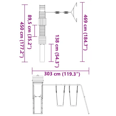 Set Joacă Exterior Lemn Pin - Tobogan și Leagăne