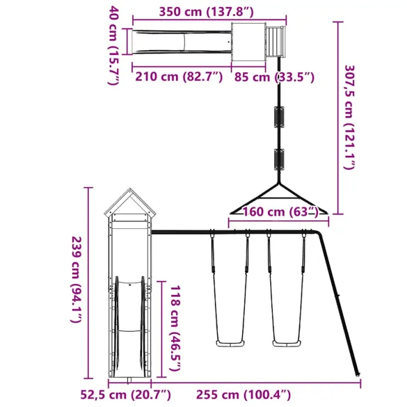 Set Joacă Exterior Lemn Douglas cu Tobogan și Leagăn
