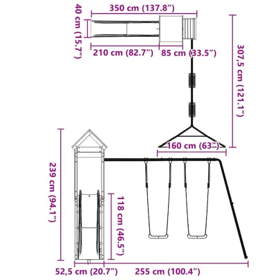 Set Joacă Exterior Lemn Douglas cu Tobogan și Leagăn