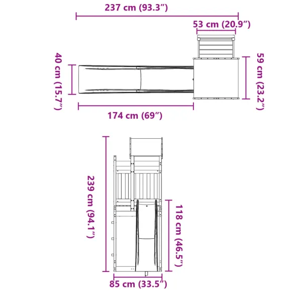 Set joacă exterior lemn masiv pin cu tobogan pentru copii