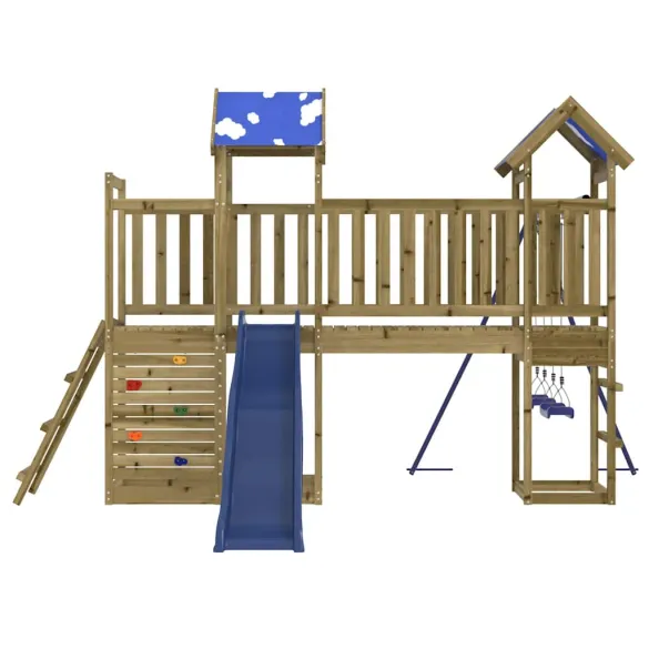 Set Joacă Exterior Lemn Pin - Tobogan și Leagăne
