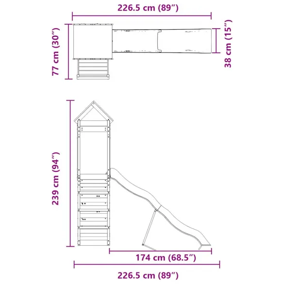 Set Joacă Exterior Lemn Masiv Pin cu Tobogan pentru Copii