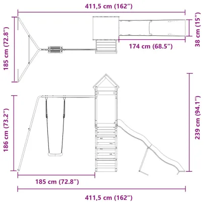 Set Joacă Exterior Lemn Douglas | Tobogan+Leagăn