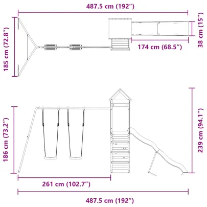 Set Joacă Exterior Lemn Pin cu Tobogan și Leagăn