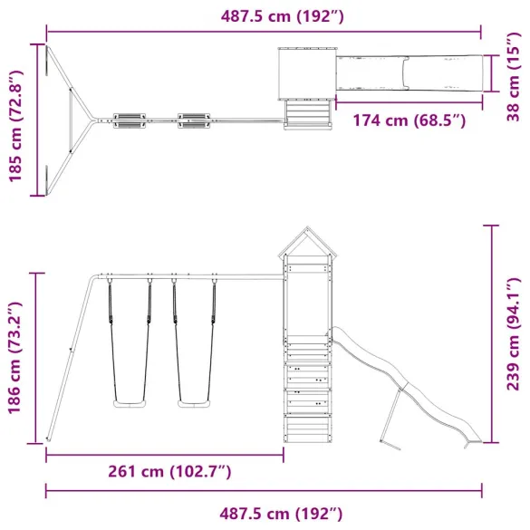 Set Joacă Exterior Lemn Douglas cu Tobogan și Leagăn