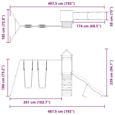 Set Joacă Exterior Lemn Pin cu Tobogan și Leagăn