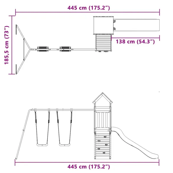 Set Joacă Exterior Lemn Masiv Pin cu Tobogan