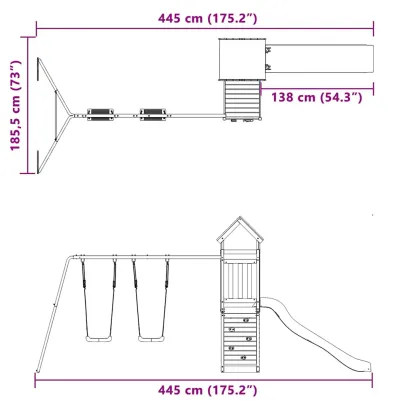 Set Joacă Exterior Lemn Pin cu Tobogan și Leagăne