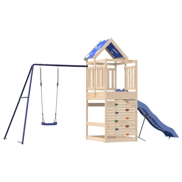 Set joacă exterior lemn masiv pin cu tobogan și leagăn