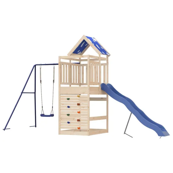 Set joacă exterior lemn masiv pin cu tobogan și leagăn