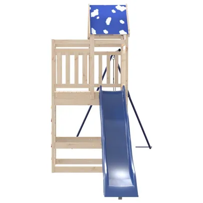Set joacă exterior lemn masiv pin cu tobogan și leagăn