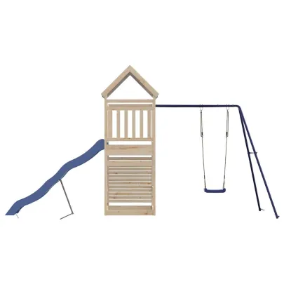 Set joacă exterior lemn masiv pin cu tobogan și leagăn