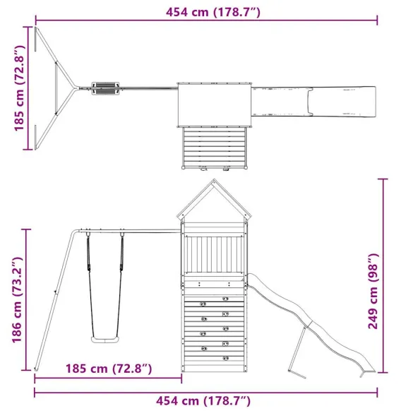Set Joacă Exterior Lemn Pin cu Tobogan și Leagăn