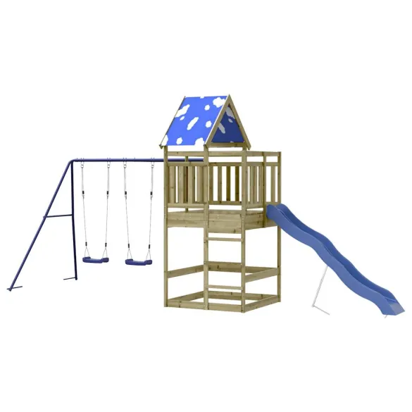 Set Joacă Exterior Lemn Pin cu Tobogan și Leagăn