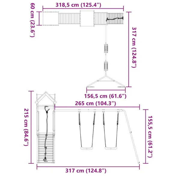 Set Joacă Exterior Lemn Douglas | Platformă Leagăn Cățărare