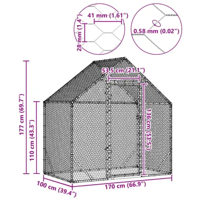 Cușcă Pui Oțel Galvanizat 170x100x177 cm - Livrare Gratuită