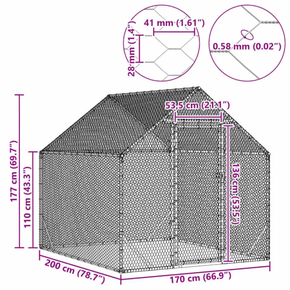 Cușcă Pui Oțel Galvanizat 200x170x177cm | Livrare Gratuită