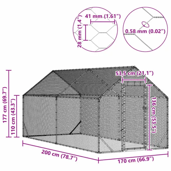 Cușcă Pui Oțel Galvanizat 400x170x177cm - Livrare Gratuită