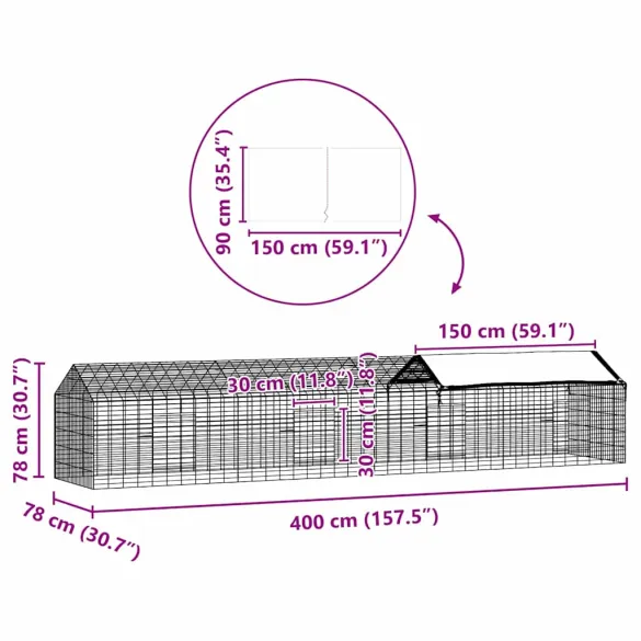 Cușcă Iepuri Argintiu 400x78x78cm - Oțel Galvanizat
