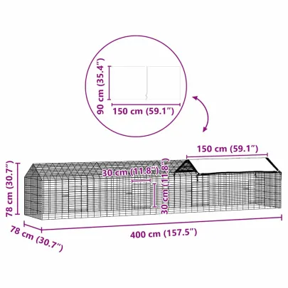 Cușcă Iepuri Argintiu 400x78x78cm - Oțel Galvanizat