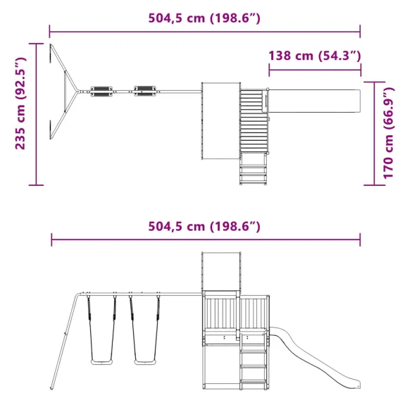 Set Joacă Exterior Lemn Douglas cu Tobogan și Leagăne