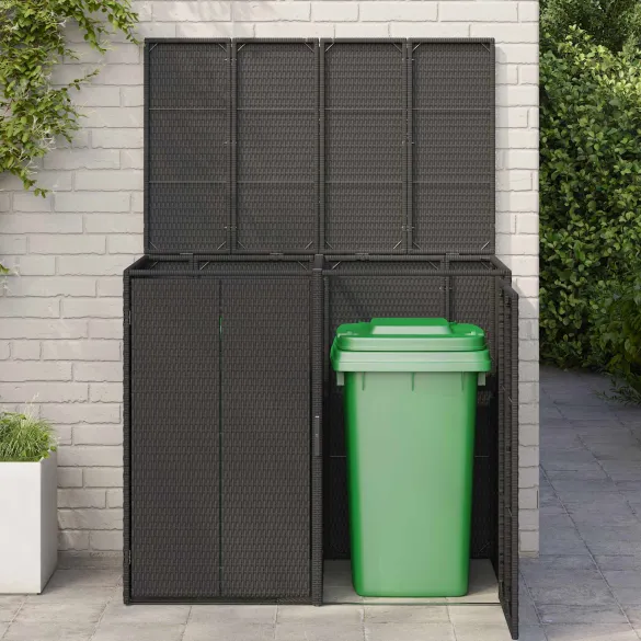 Cutii Gunoi Exterior 2 Buc - Negru, Polietilenă Rezistentă