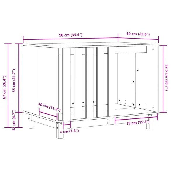 Casă Câini Lemn Masiv cu Depozitare 90x60x67cm