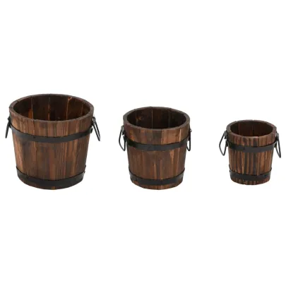 Set 3 Jardiniere Găleată Lemn Brad | Decor Grădină