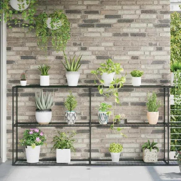 Stand Plante Exterior 3 Niveluri Oțel Negru | Comandă Online