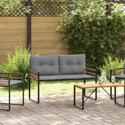 Bancă din Lemn cu Pernă Gri - 114x55x77 cm | Livrare Gratuită