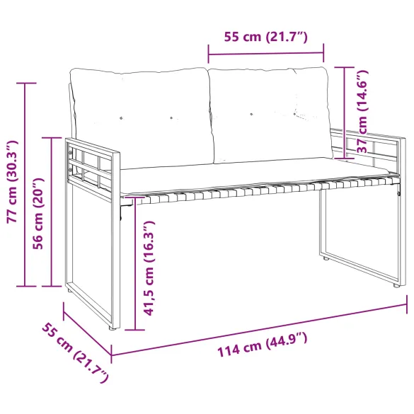 Bancă din Lemn cu Pernă Gri - 114x55x77 cm | Livrare Gratuită