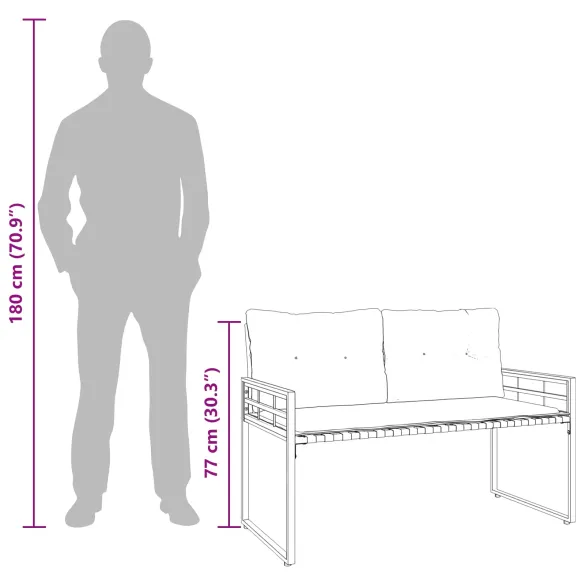 Bancă din Lemn cu Pernă Gri - 114x55x77 cm | Livrare Gratuită
