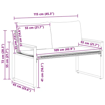 Bancă Ratan Gri și Albastru Marin pentru Grădină și Terasă