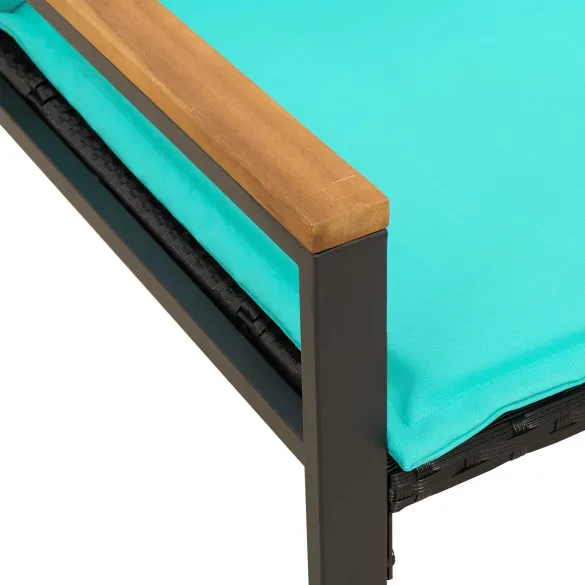 Bancă Ratan cu Pernă pentru Grădină - Negru/Turcoaz