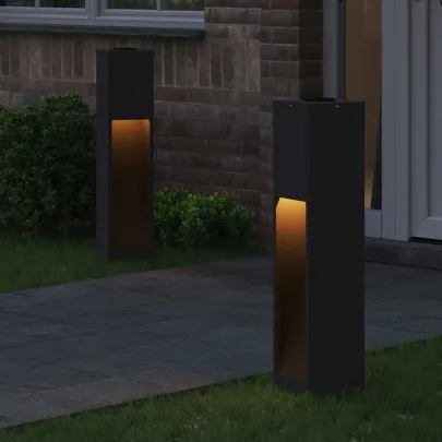 Lămpi Alee Solar LED 2 Bucăți, Oțel Negru | Livrare Gratuită