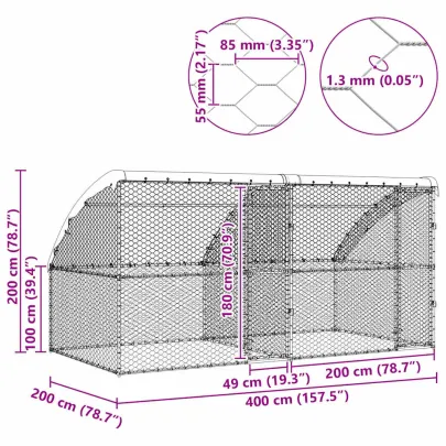 Cușcă Exterior Câini 2 Bucăți Oțel Argintiu 4x2x2 m