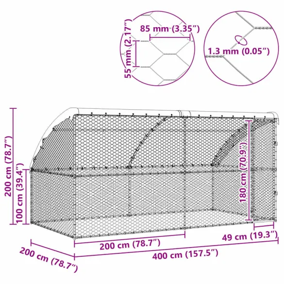 Cușcă Câini Exterior 4x2x2 m, Set 2 Bucăți, Oțel | Livrare Gratuită