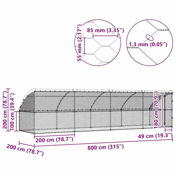 Cușcă Exterior Câini 4 Bucăți Oțel Argintiu 8x2x2m