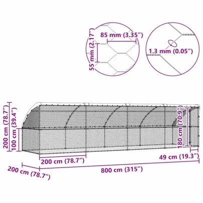 Cușcă Exterior Câini 4 Bucăți Oțel Argintiu 8x2x2m