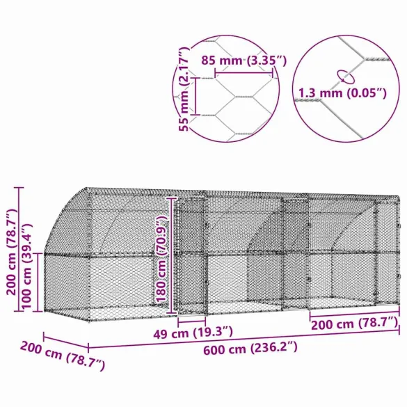 Cușcă Câini 3 Bucăți Oțel 6x2x2 m | Livrare Gratuită