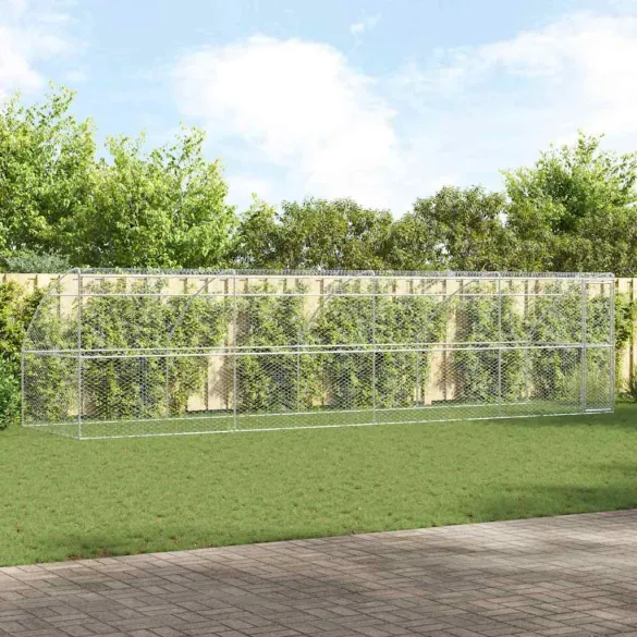 Cușcă Câini Exterior 8x2x2 m, Oțel Argintiu - 4 Bucăți