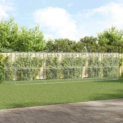 Cușcă Câini Exterior 8x2x2 m, Oțel Argintiu - 4 Bucăți