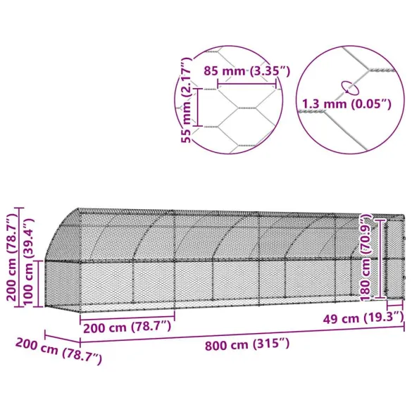 Cușcă Câini Exterior 8x2x2 m, Oțel Argintiu - 4 Bucăți