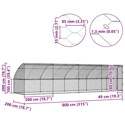 Cușcă Câini Exterior 8x2x2 m, Oțel Argintiu - 4 Bucăți