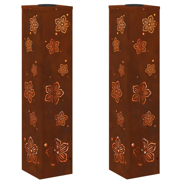 Lumină Solară LED pentru Alei Oțel Corten - 2 bucăți